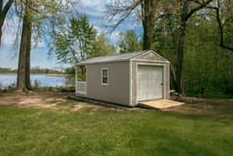 Amish-built a-frame cabin with LP SmartSide siding at a customer property in Southern Michigan