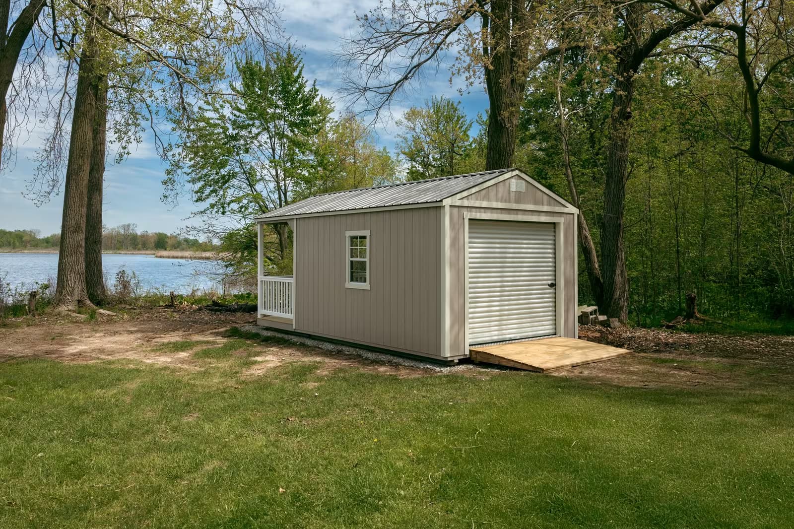 Amish-built garage on a lakeside customer property in Southern Michigan