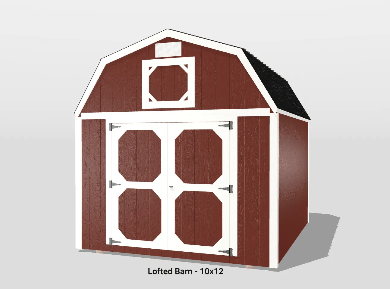 3D model of a red and white lofted barn