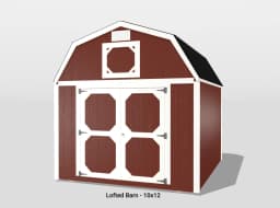 3D model of a red and white lofted barn