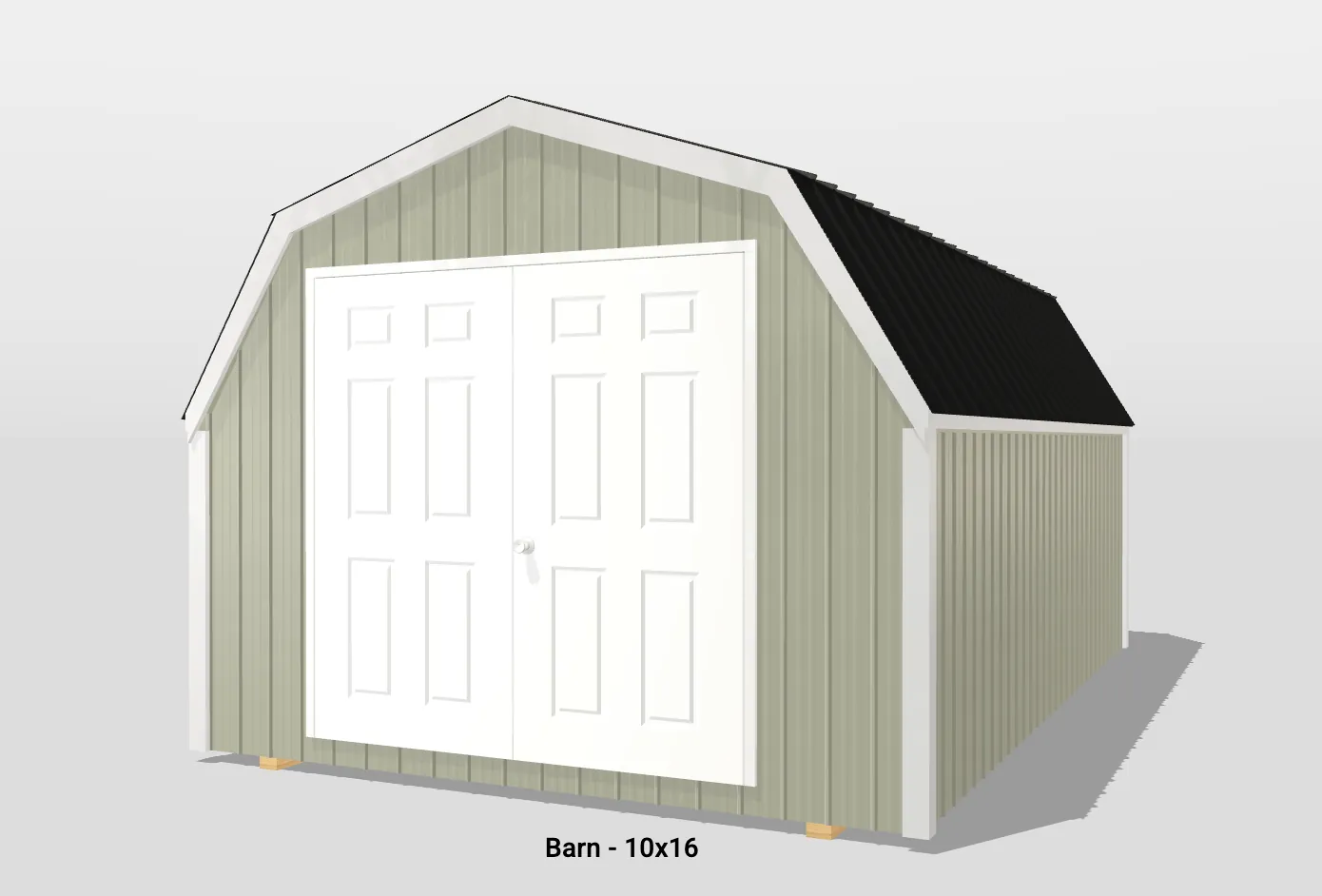 3D model of barn with double doors.