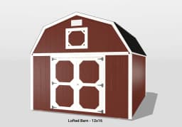 Red and white lofted barn 12x16.