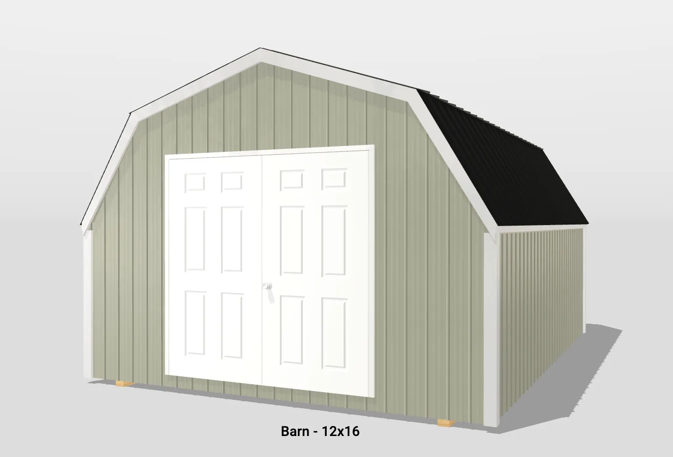 3D model of a barn with double doors.
