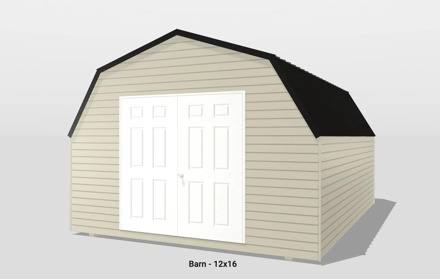 Beige barn with double doors, 12x16 size.