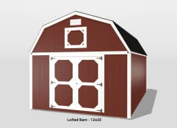 Red lofted barn with double doors, 12x20