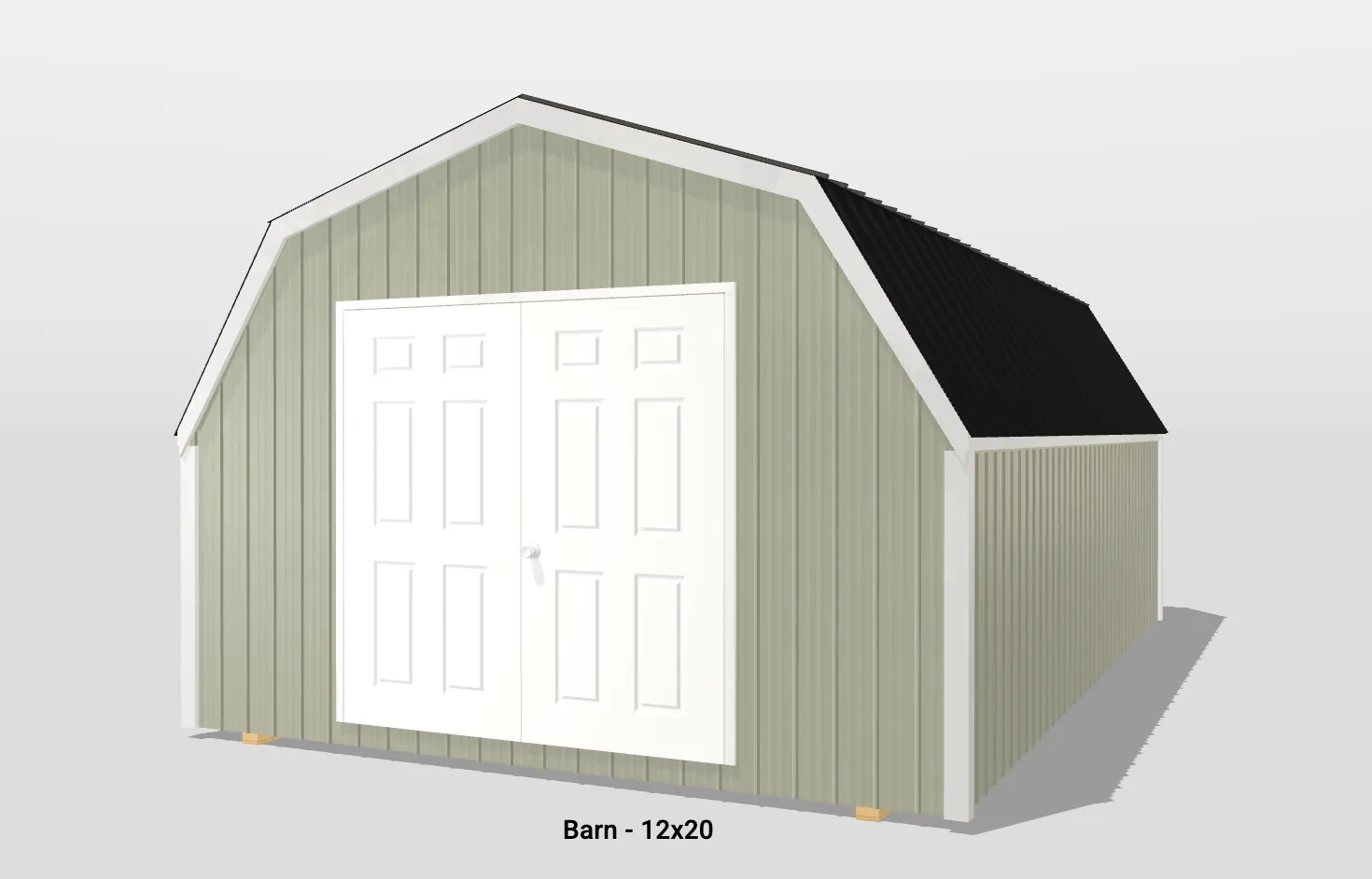 12x20 barn with double doors and black roof