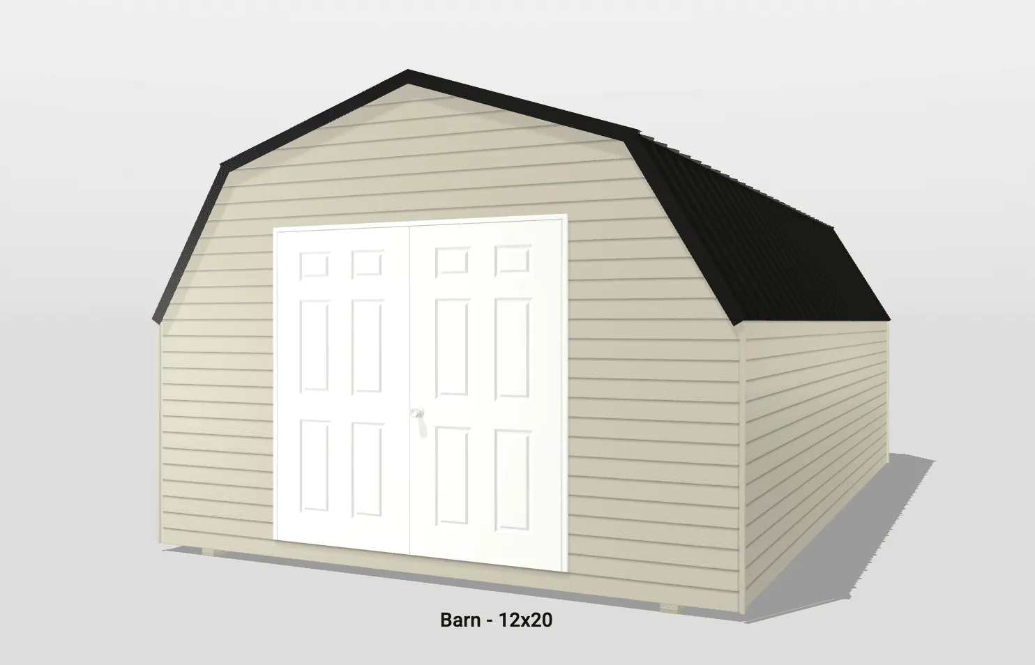 12x20 beige barn with double white doors