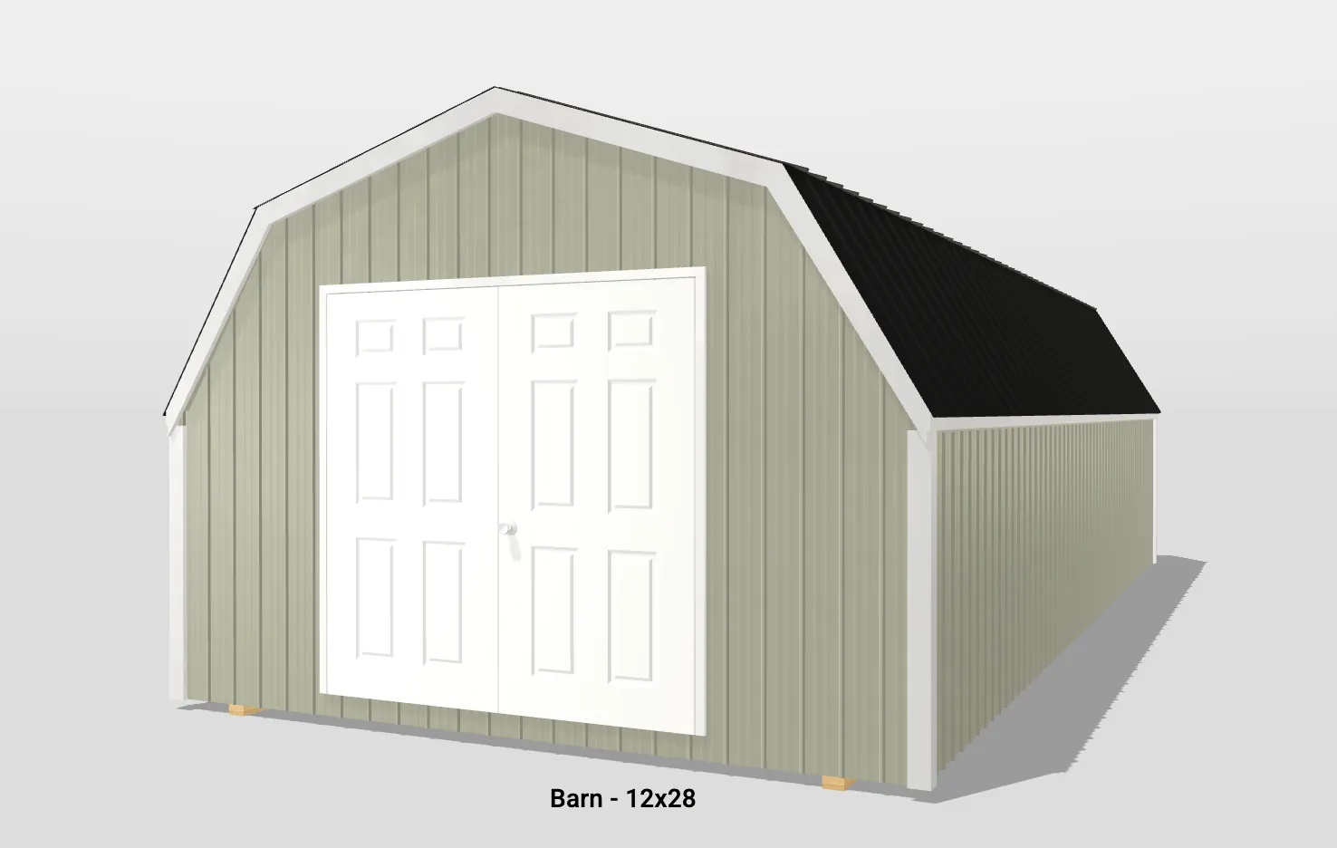 12x28 beige barn with double doors.