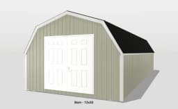 12x32 beige barn with black roof.