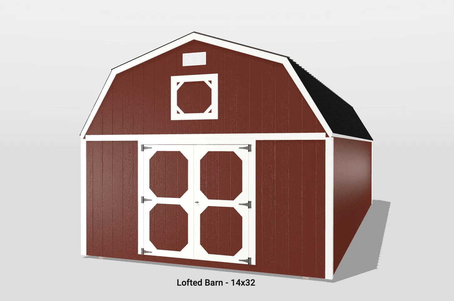 Red lofted barn with double doors, 14x32