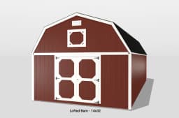 Red lofted barn with double doors, 14x32