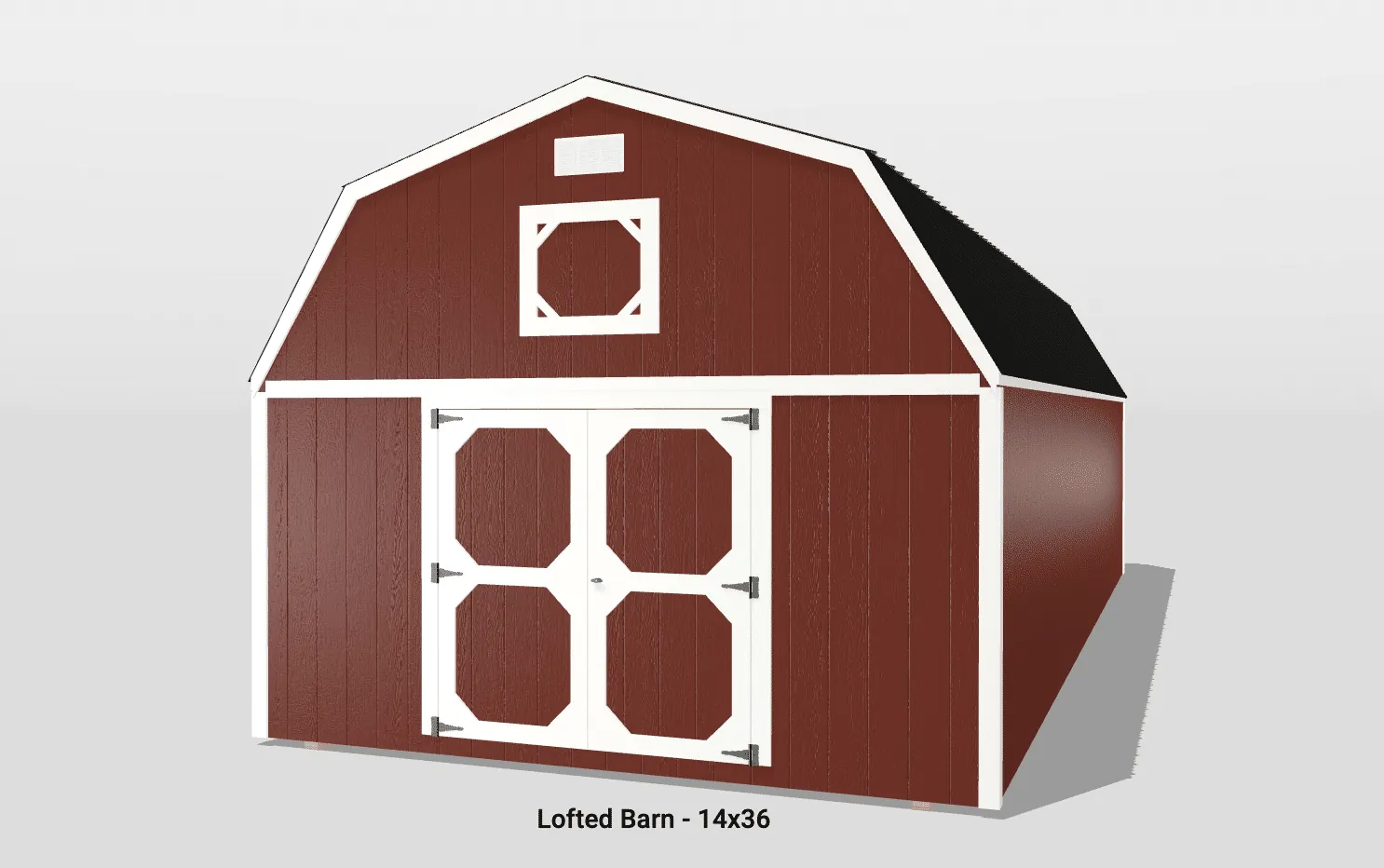 Red lofted barn with double doors, 14x36