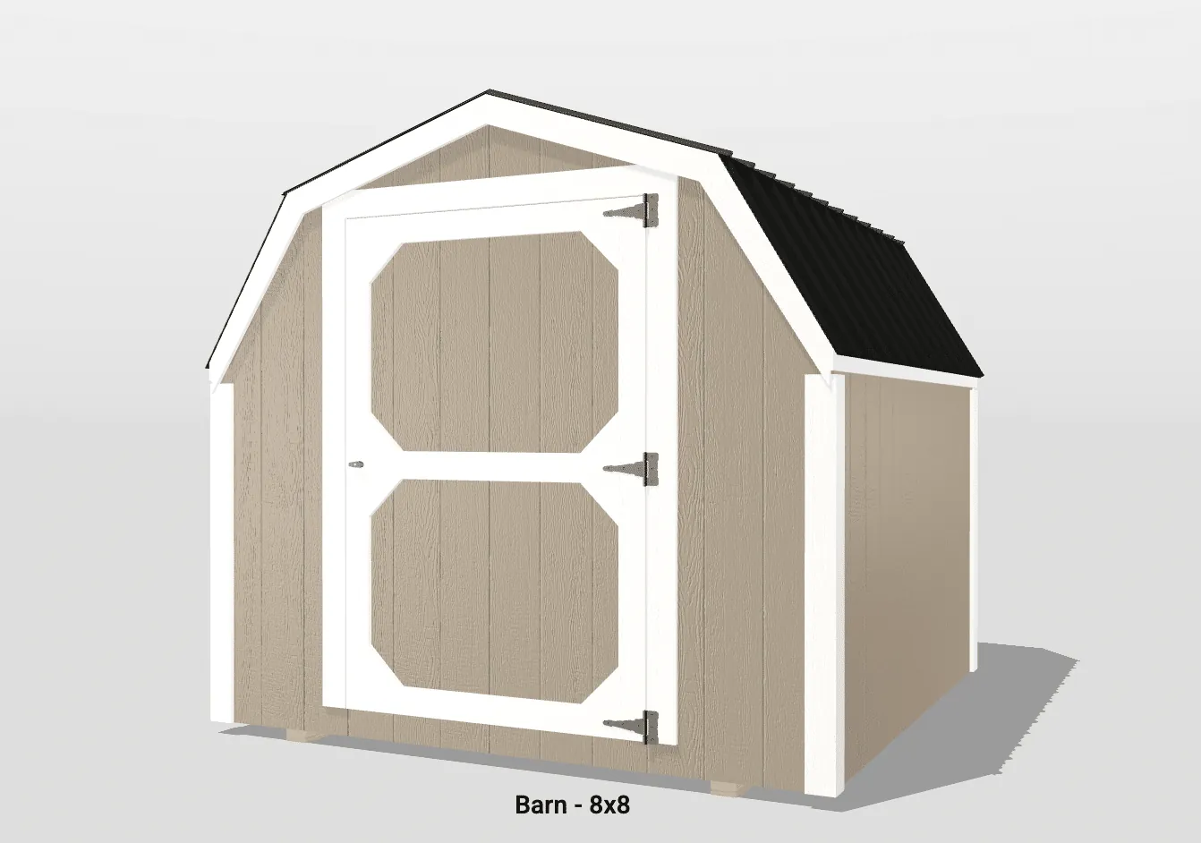 8x8 wooden barn with white trim