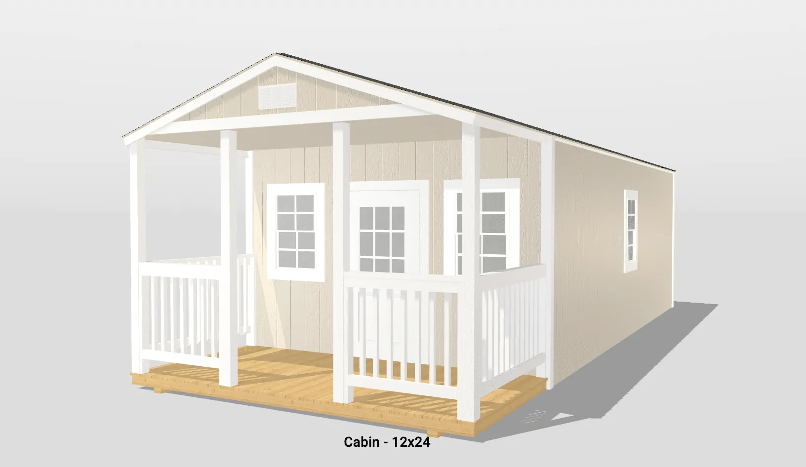 Beige cabin with porch, labeled 12x24.