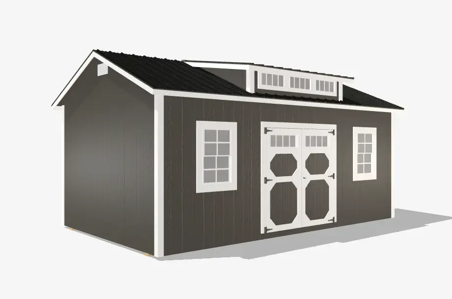 3D model of a dark brown shed