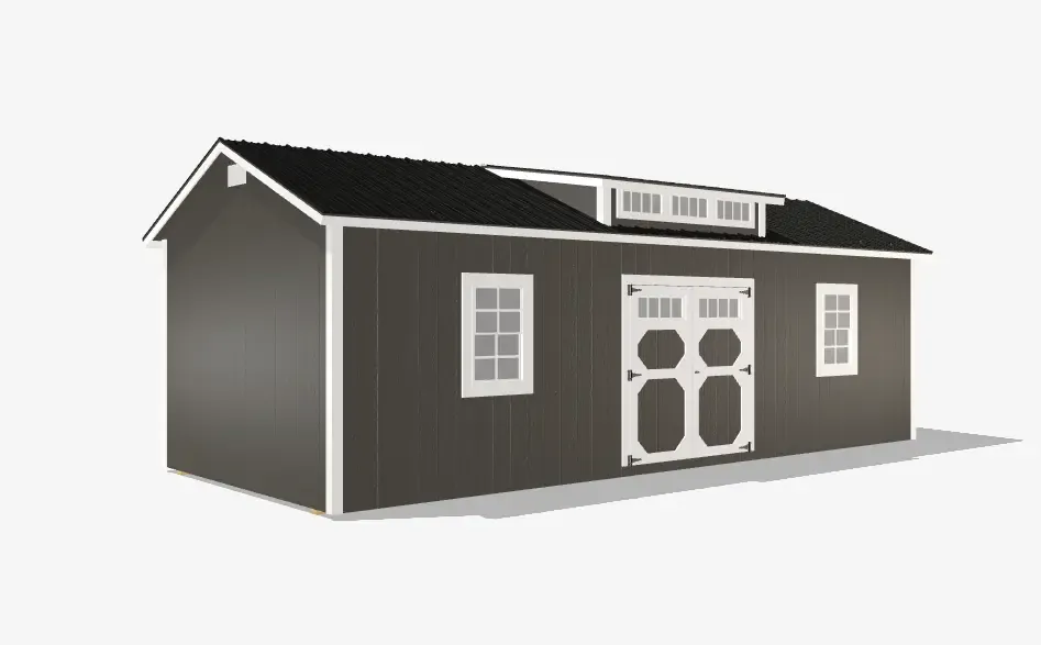 Modern dark gray shed with double doors