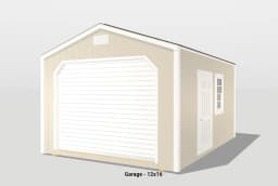 Beige 12x16 garage with window and door