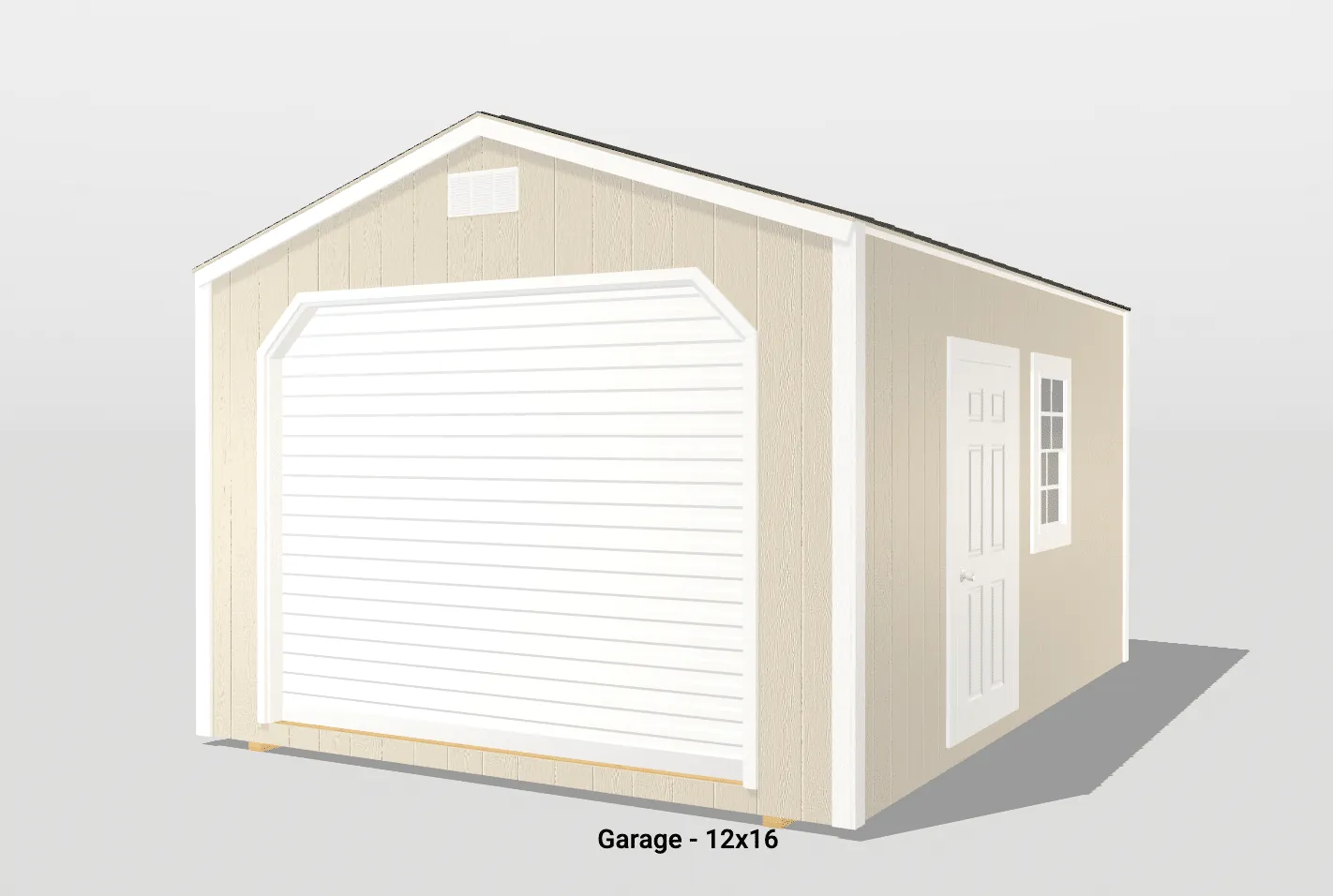 Beige 12x16 garage with window and door