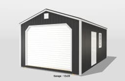 12x20 black garage with white trim