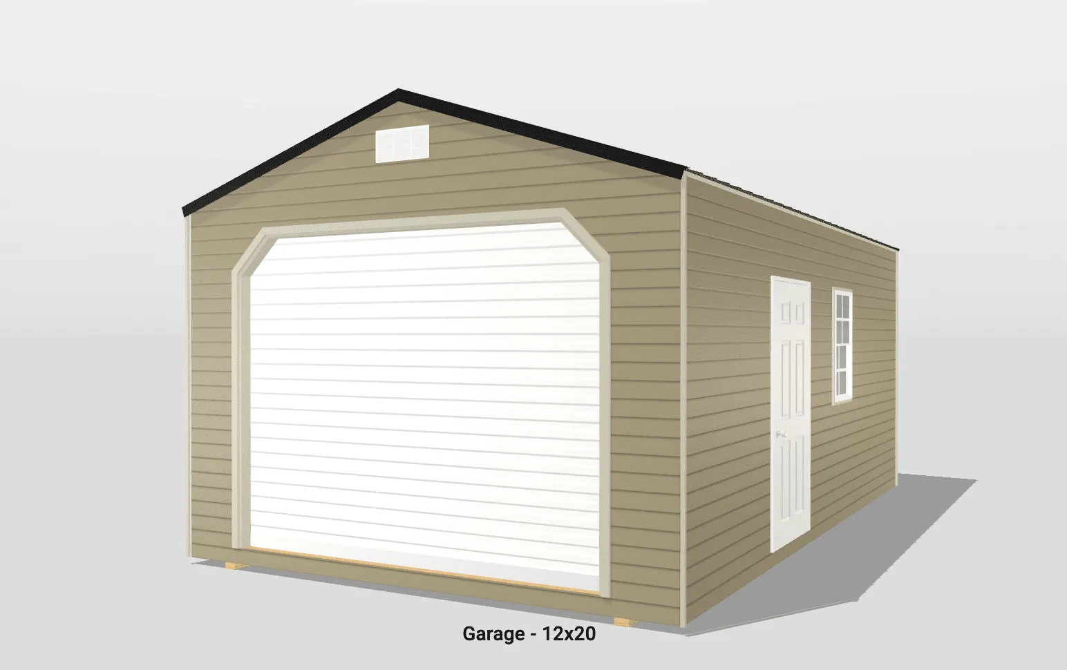 Tan 12x20 garage with side door and window