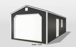 Black metal garage, size 12x28 feet.