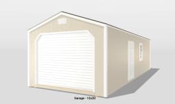 Tan garage with white door, 12x32 size.