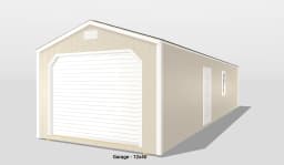 Tan 12x40 garage with side door and window.