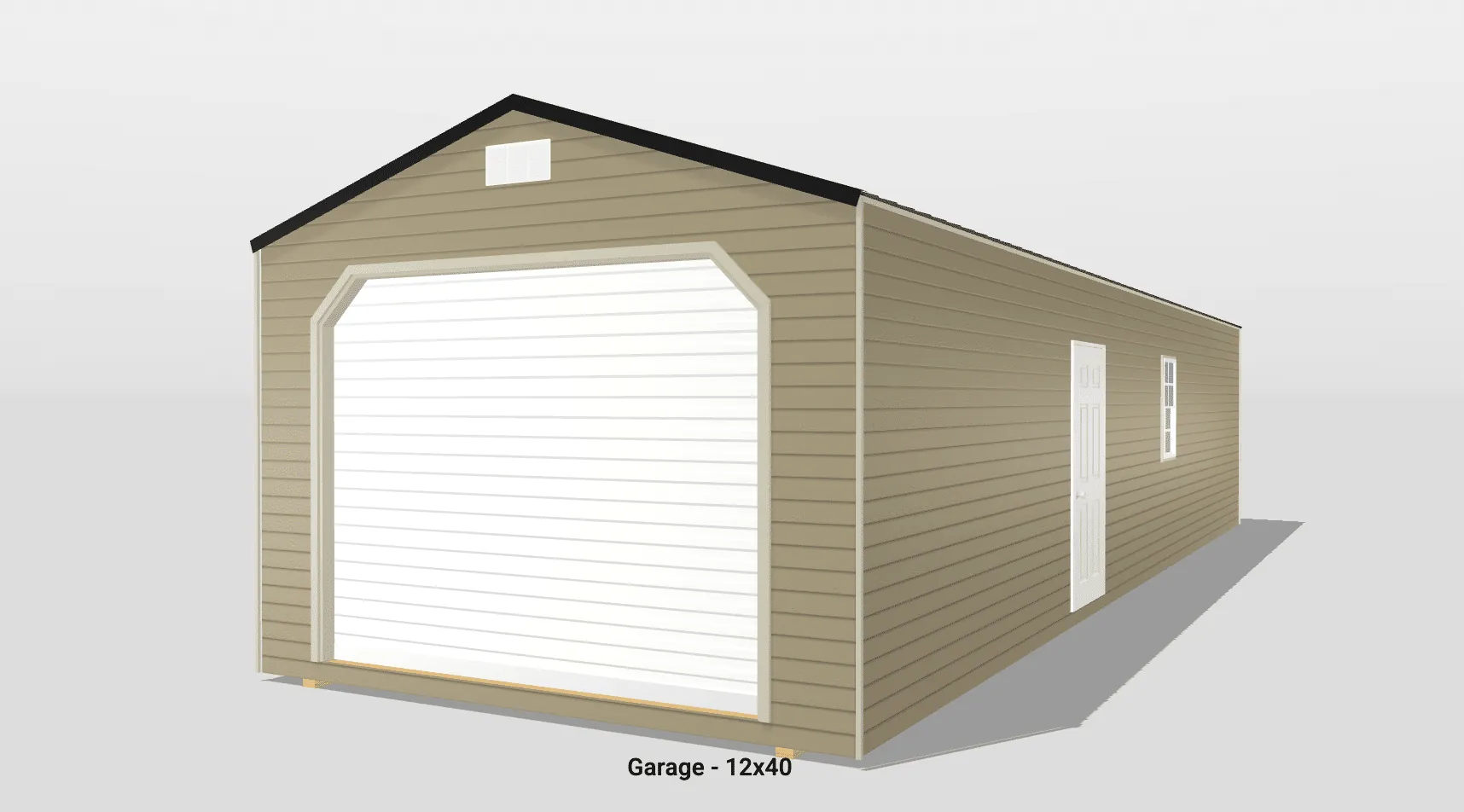 Spacious 12x40 metal garage with side door.