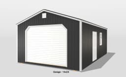 Black and white garage 14x24 with side door.