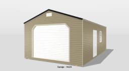Tan 14x24 garage with side door and window.