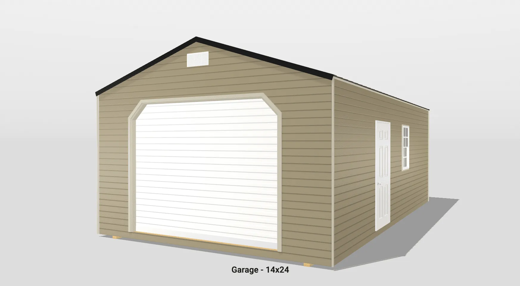 Tan 14x24 garage with side door and window.