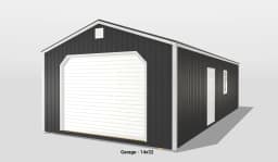 Black garage with white door, 14x32 size