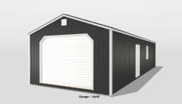 Black metal garage measuring 14x40