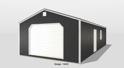 16x36 black metal garage with white doors