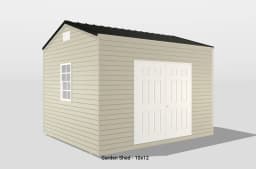Stylish 10x12 garden shed with double doors, vent, and window for ventilation and natural light.