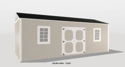 Charming beige garden shed with double doors, pitched roof, and ample storage space.
