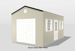 Klassic garden shed with windows and double doors.
