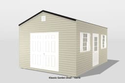 12x16 beige garden shed with windows and door