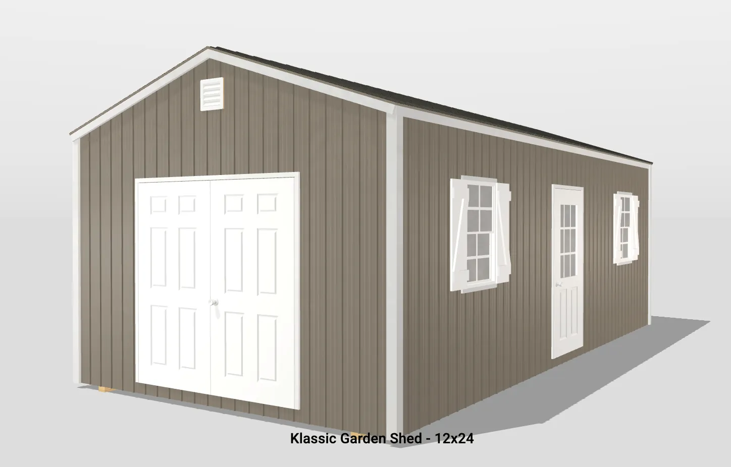 12x24 classic garden shed with white doors
