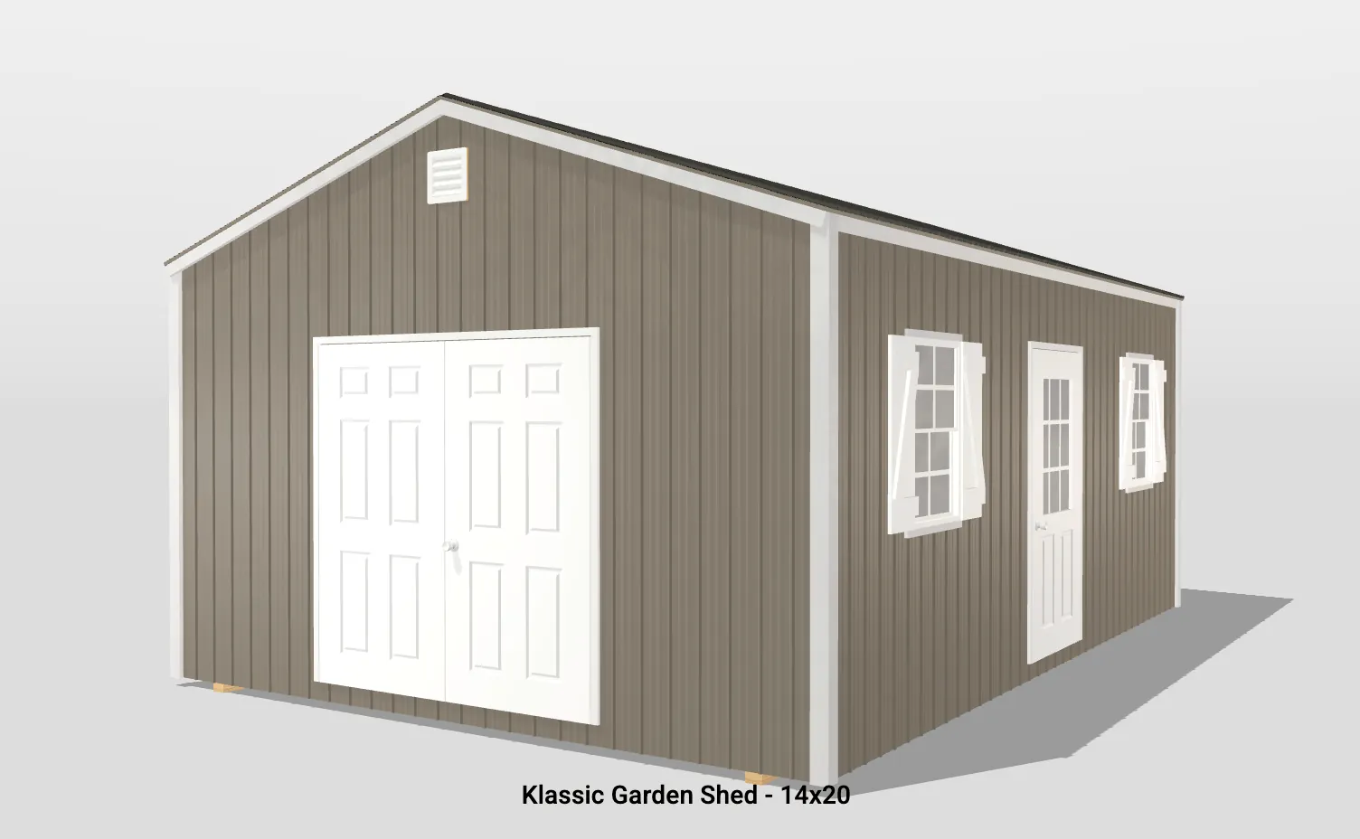 Klassic garden shed with windows and double doors.