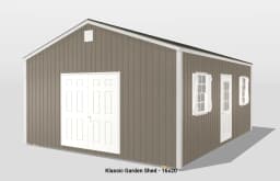 16x20 garden shed with double doors.