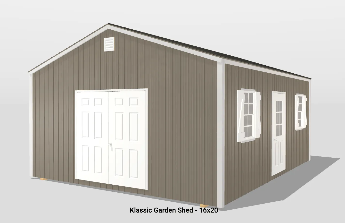 16x20 garden shed with double doors.