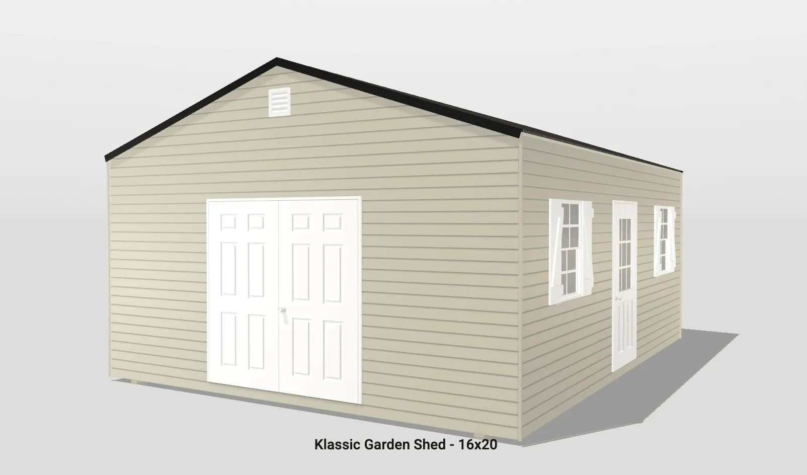 3D model of a beige garden shed
