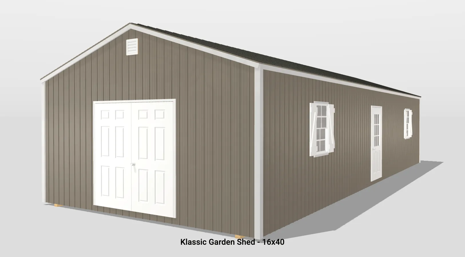 16x40 Garden Shed with Doors and Windows