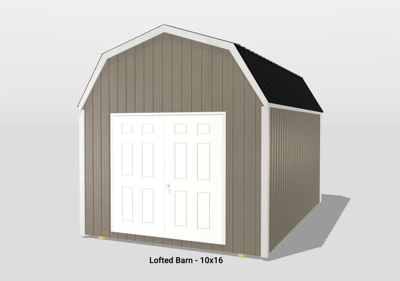 Lofted barn with double doors, brown exterior