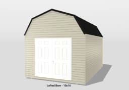 10x16 lofted barn with white double doors.