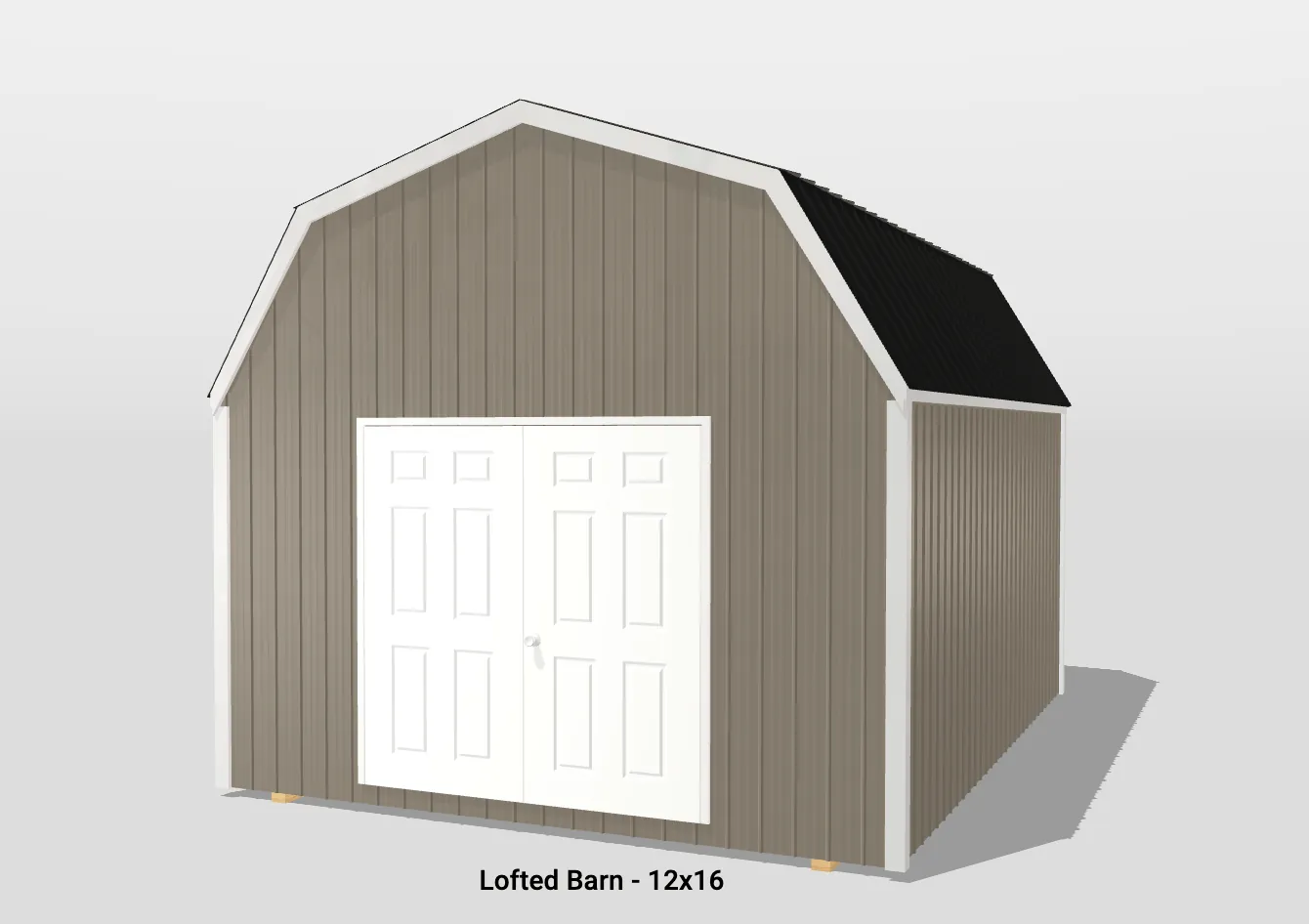 Lofted barn with double doors, 12x16 size