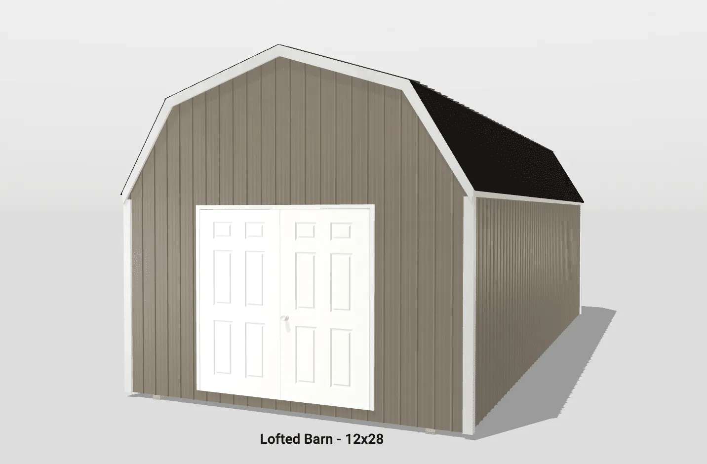 Lofted barn with double doors, size 12x28.