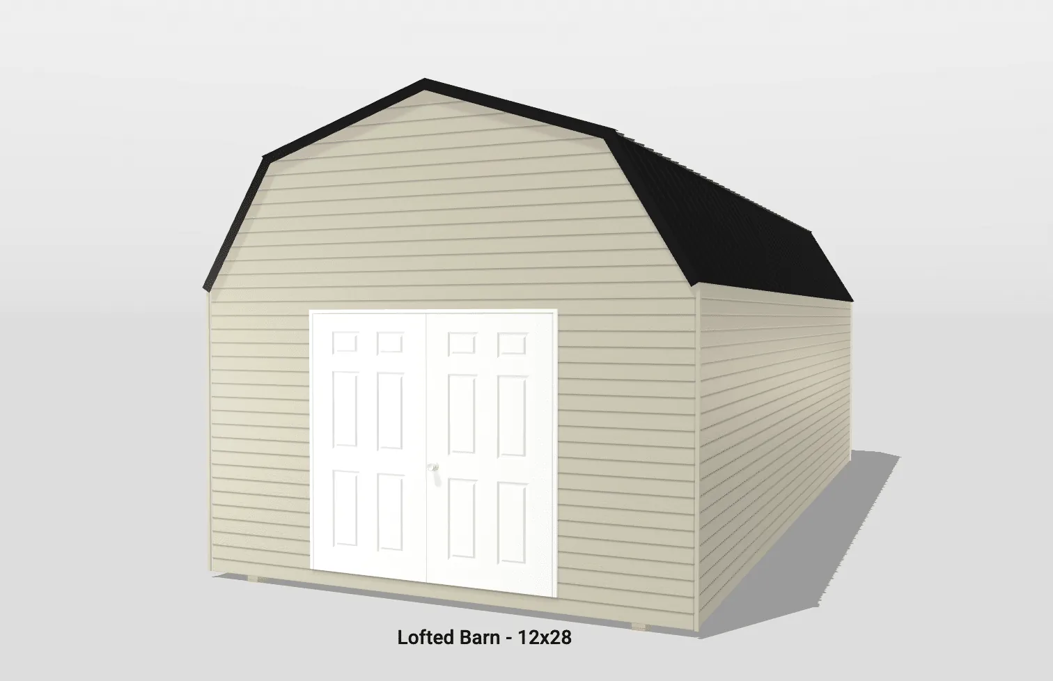 12x28 lofted barn with double doors.