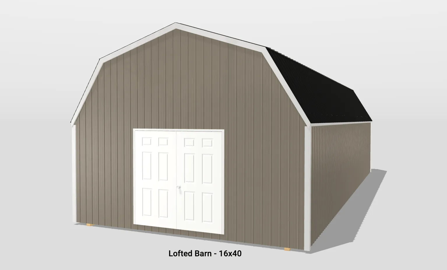 Lofted barn with double doors, 16x40 size.